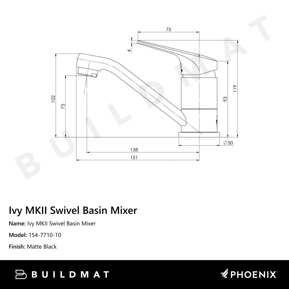 Ivy MKII Swivel Basin Mixer Matte Black