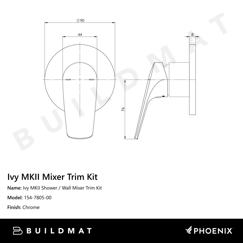 Ivy MKII Shower / Wall Mixer Trim Kit Chrome