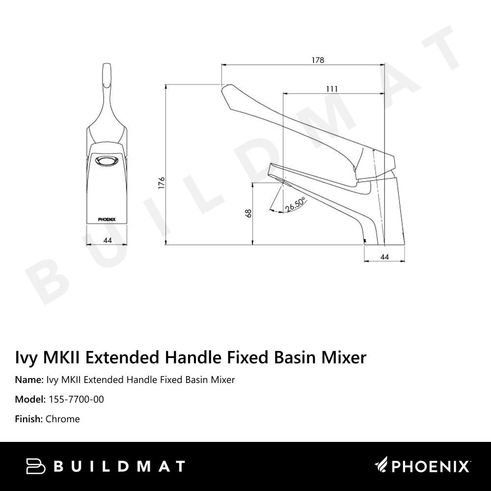 Ivy MKII Extended Handle Fixed Basin Mixer Chrome