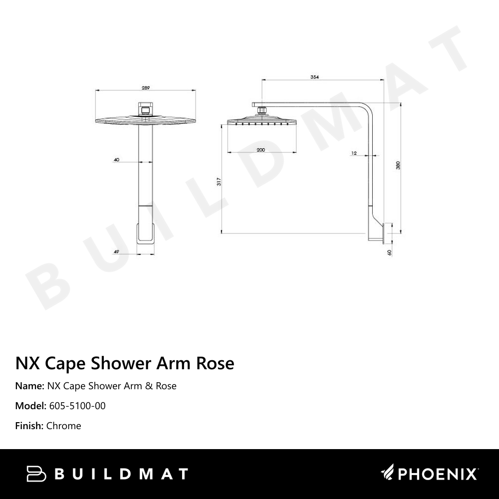 NX Cape Shower Arm & Rose Chrome