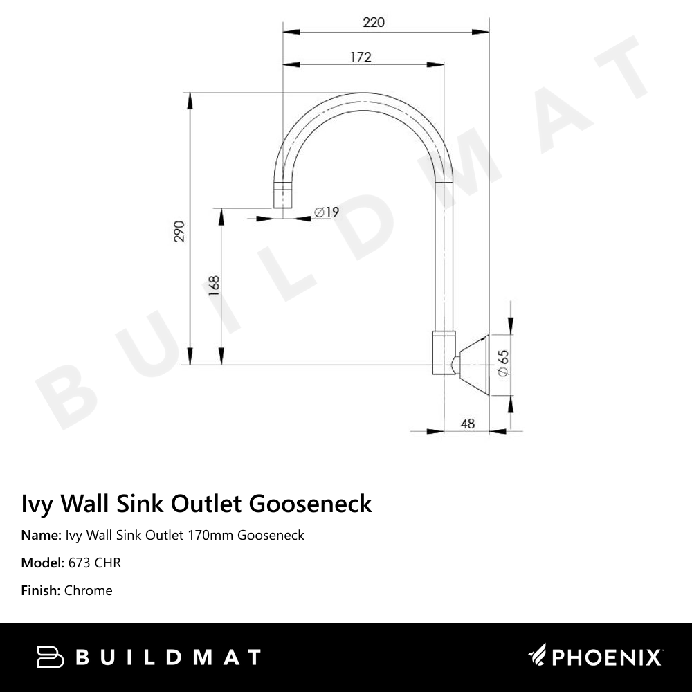 Ivy Wall Sink Outlet 170mm Gooseneck Chrome