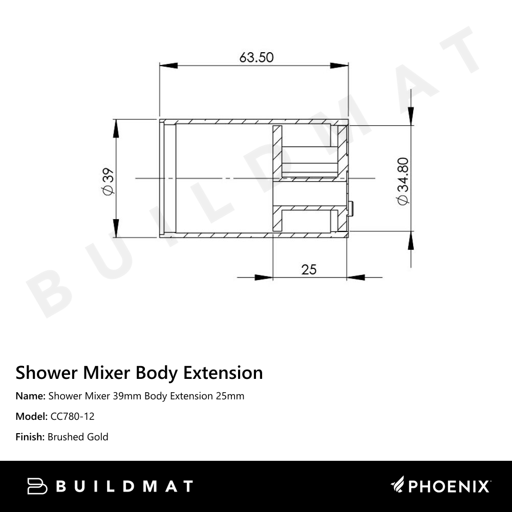 Shower Mixer Body Extension 25mm Brushed Gold