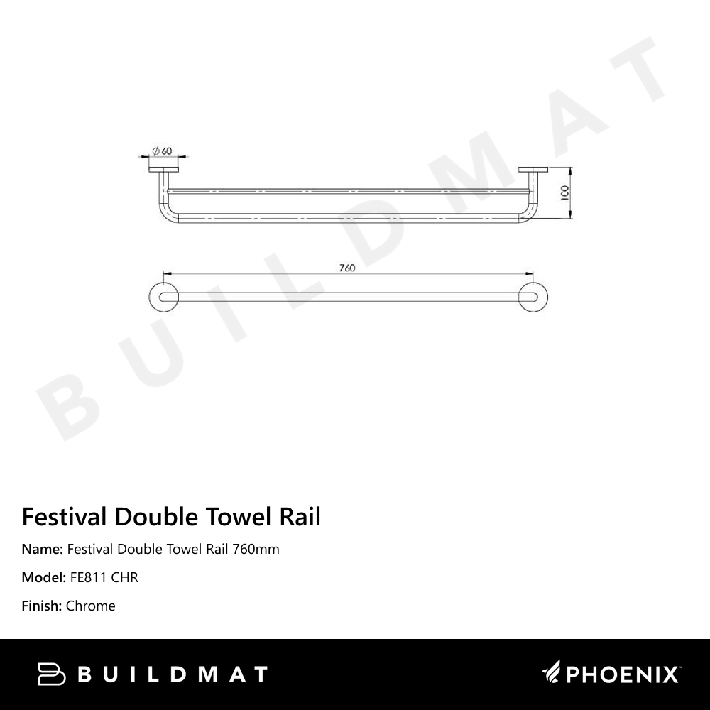Festival Double Towel Rail 760mm Chrome