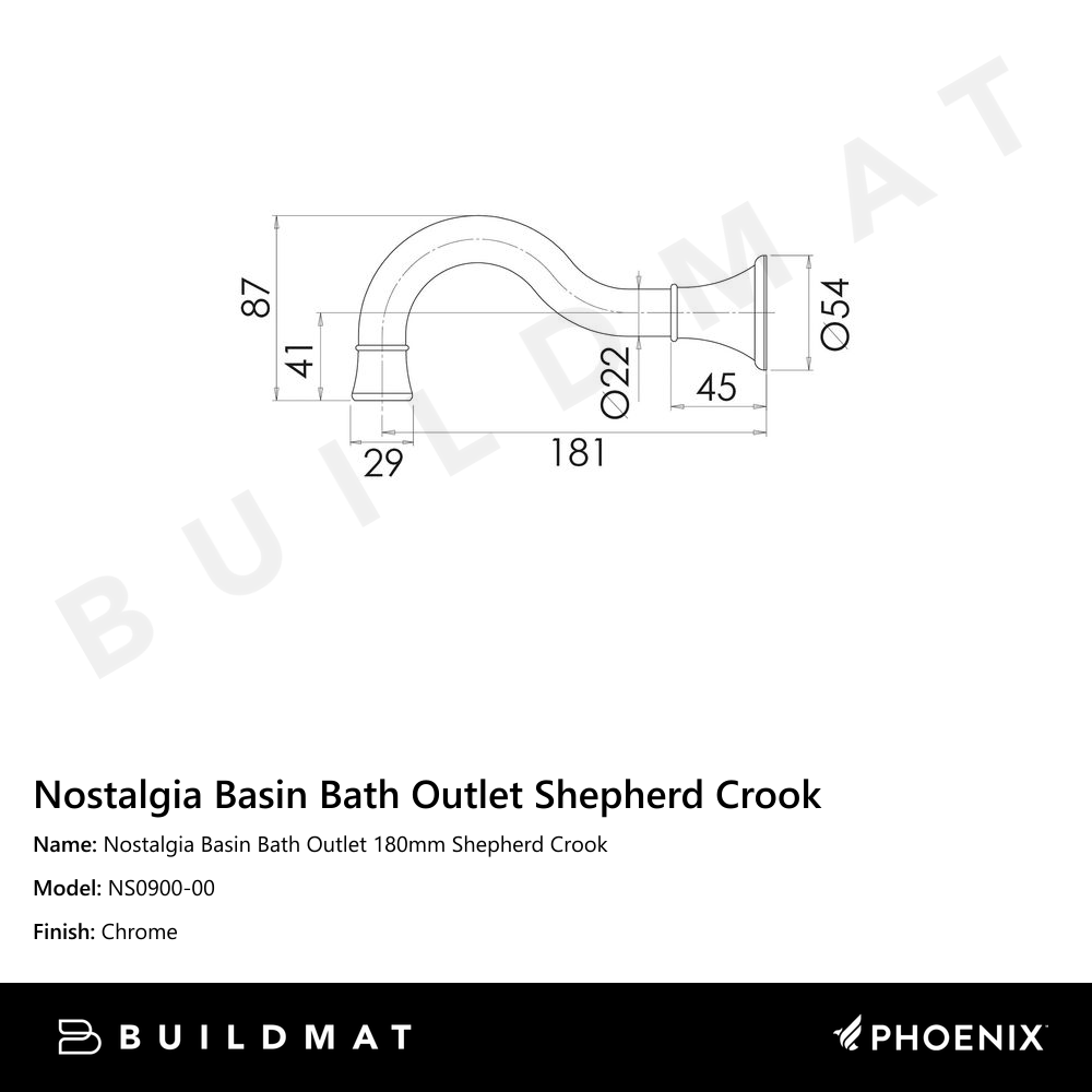Nostalgia Basin / Bath Outlet 180mm Shepherds Crook Chrome
