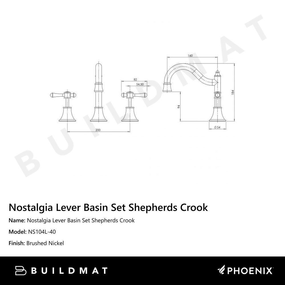 Nostalgia Lever Basin Set Shepherds Crook Brushed Nickel