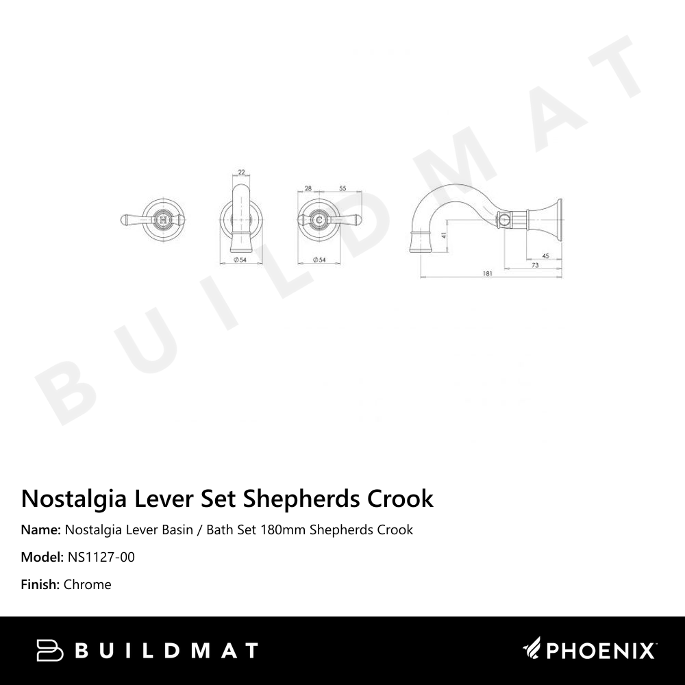Nostalgia Lever Basin / Bath Set 180mm Shepherds Crook Chrome