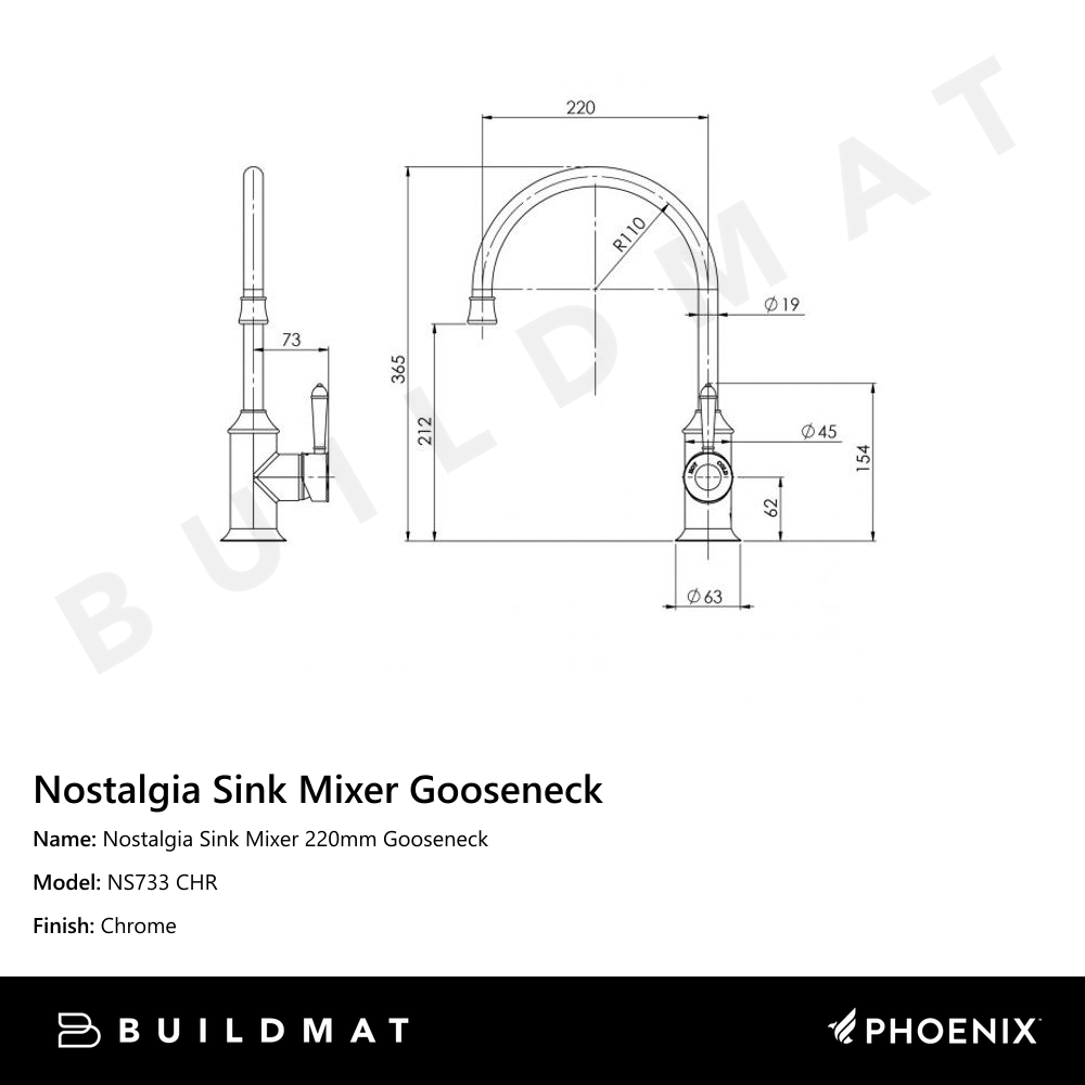 Nostalgia Sink Mixer 220mm Gooseneck Chrome