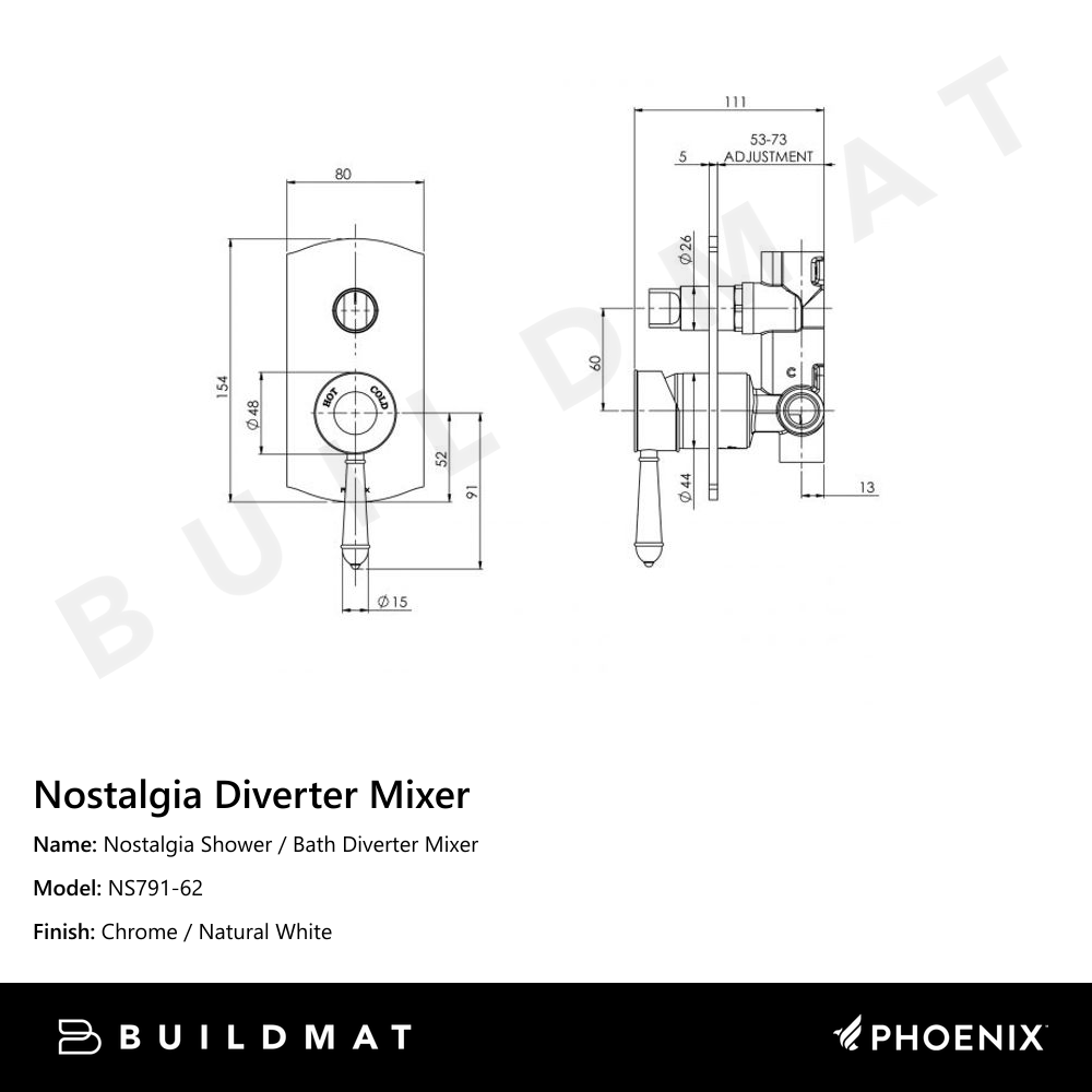 Nostalgia Shower / Bath Diverter Mixer Chrome White
