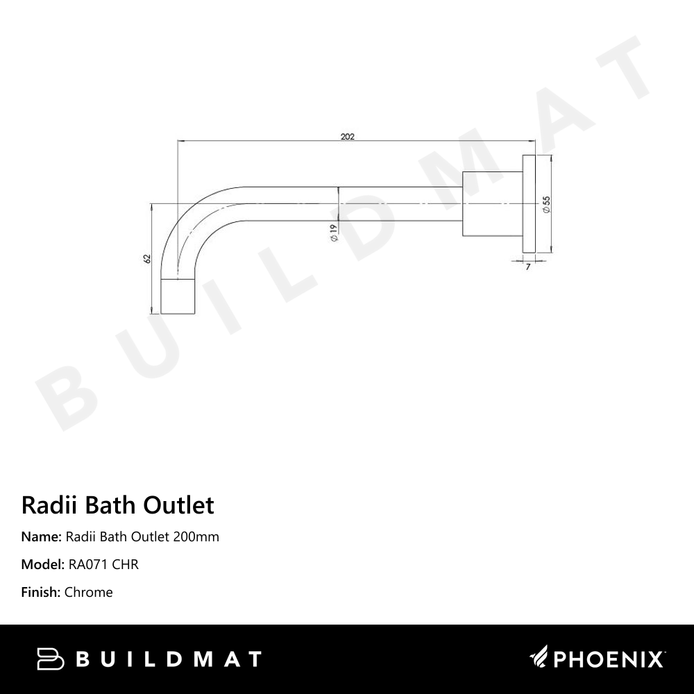 Radii Bath Outlet 200mm Chrome
