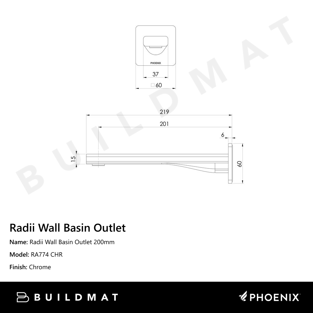 Radii Wall Basin Outlet 200mm Chrome