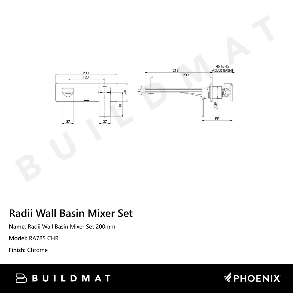 Radii Wall Basin Mixer Set 200mm Chrome