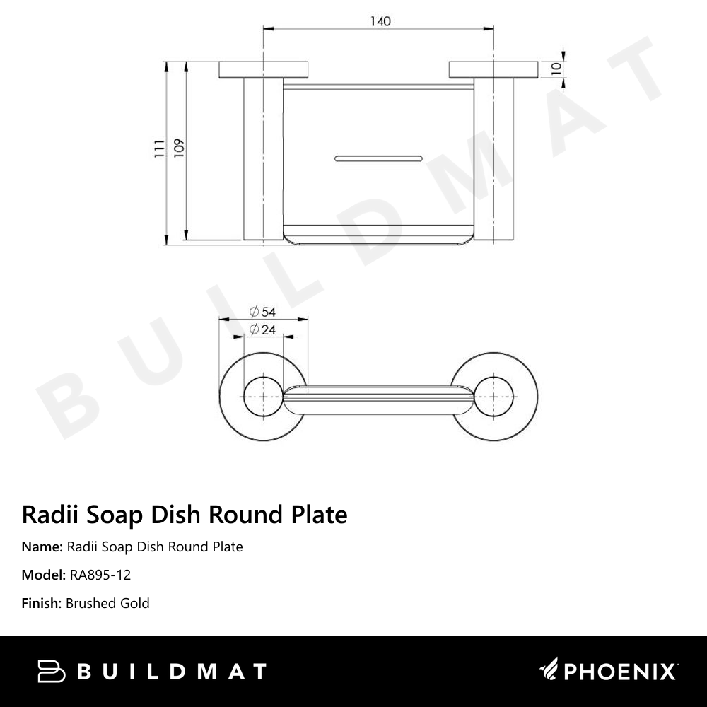 Radii Soap Dish Round Plate Brushed Gold