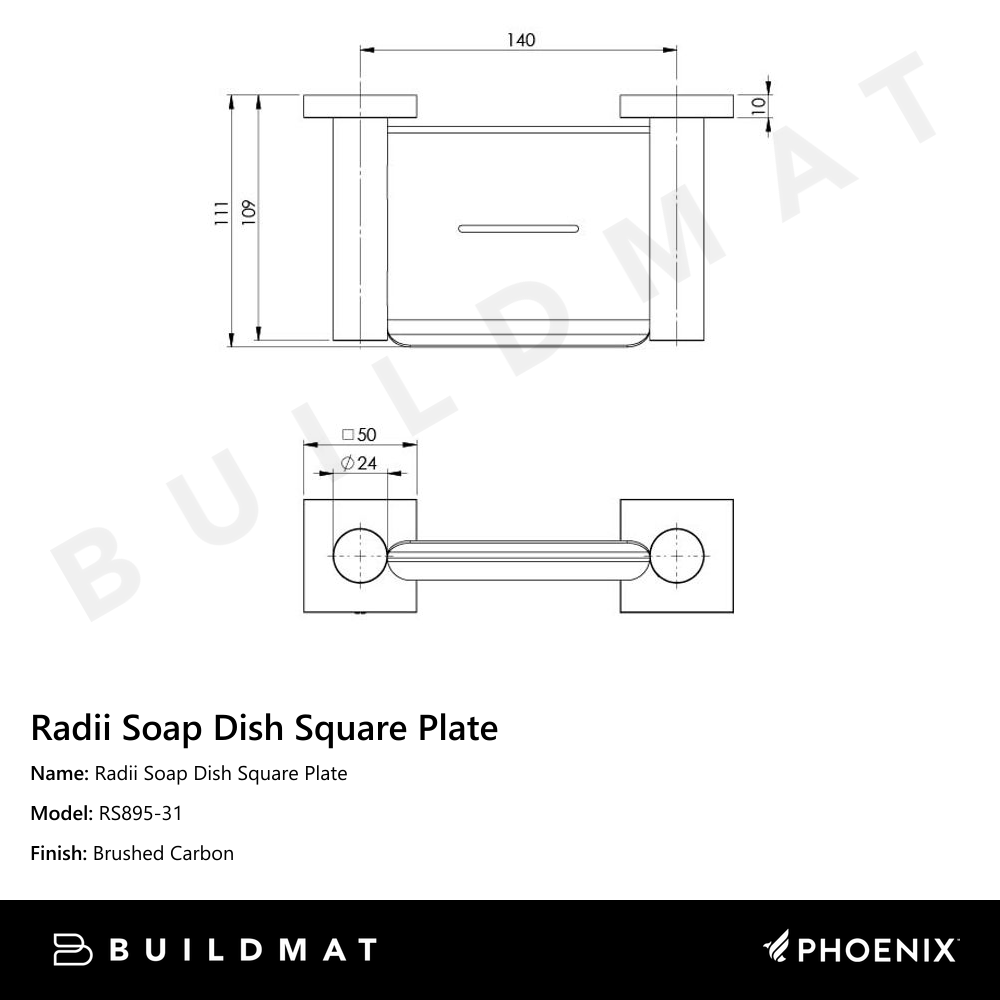 Radii Soap Dish Square Plate Brushed Carbon