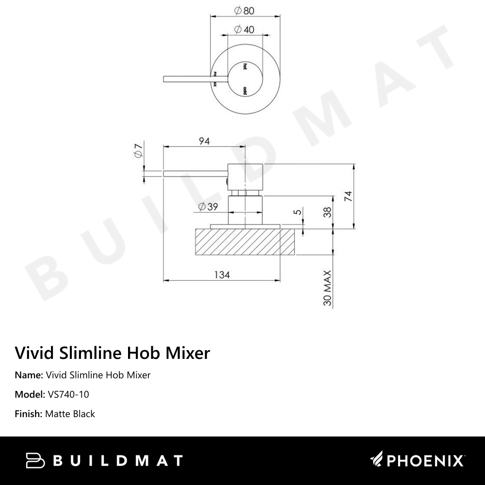 Vivid Slimline Hob Mixer Matte Black