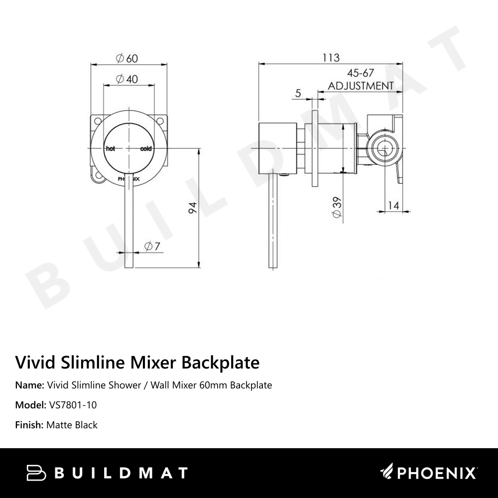 Vivid Slimline Shower / Wall Mixer 60mm Backplate Matte Black