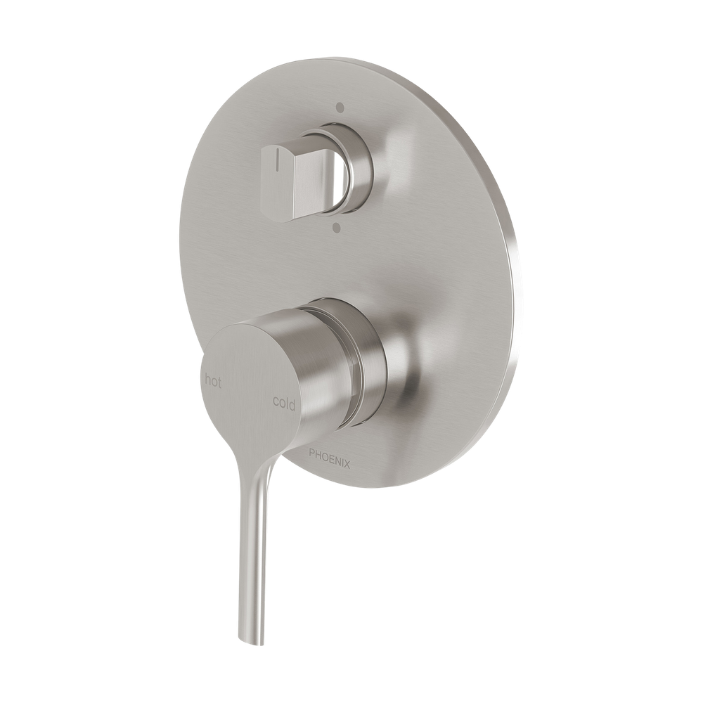 Vivid Slimline Oval SwitchMix Shower / Bath Diverter Mixer Fit-Off Kit Brushed Nickel
