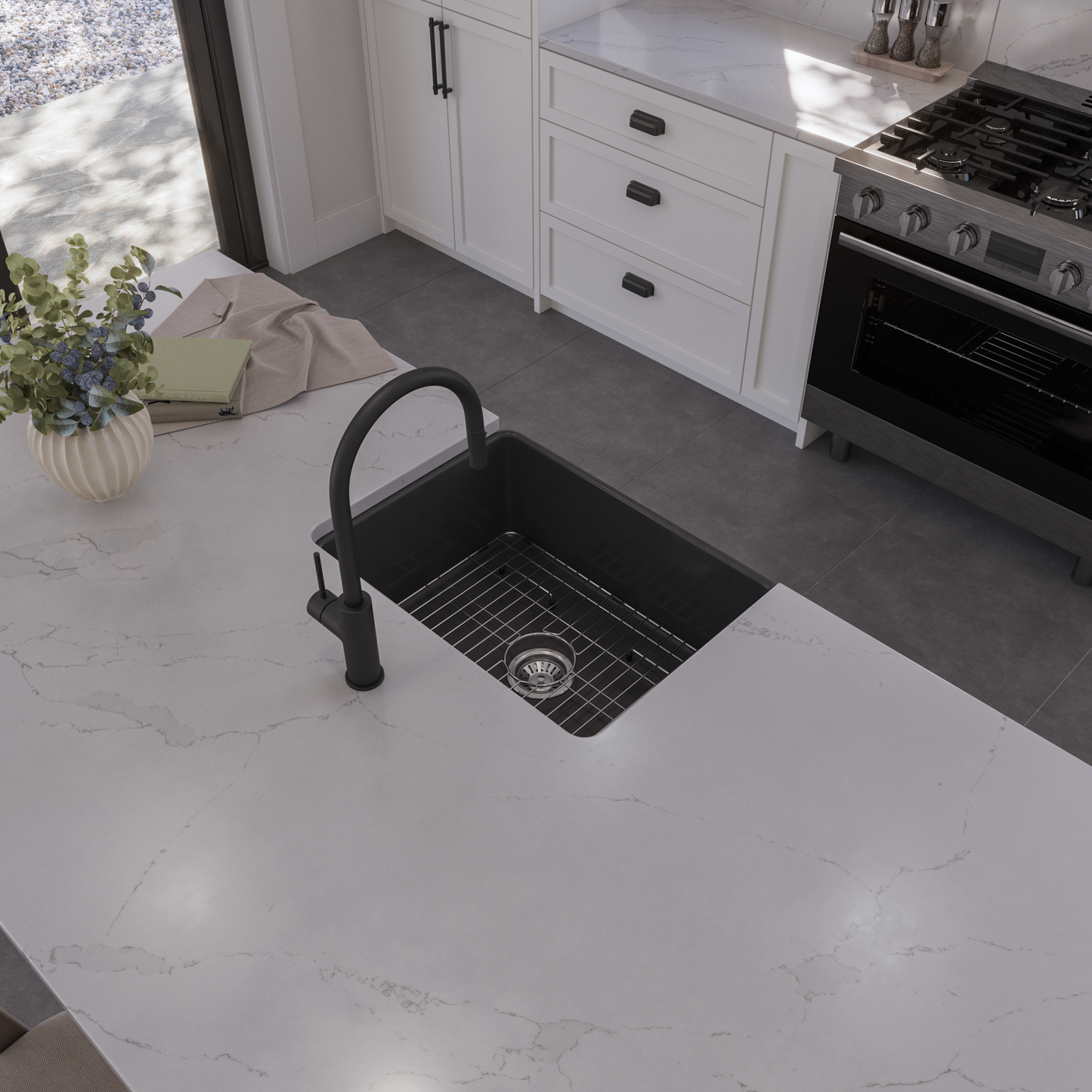 Herman 610x459 Matte Black Farmhouse Fireclay Single Bowl Sink