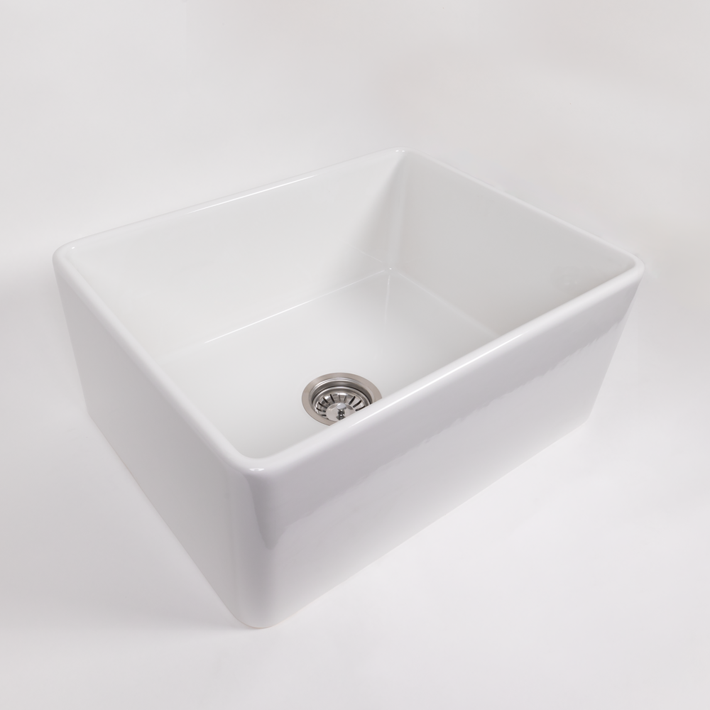 Rose 610x459 Gloss White Farmhouse Fireclay Single Bowl Sink