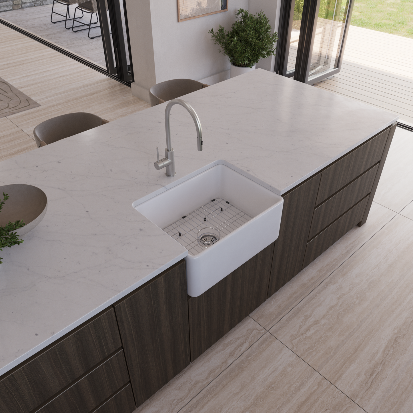 Rose 610x459 Gloss White Farmhouse Fireclay Single Bowl Sink