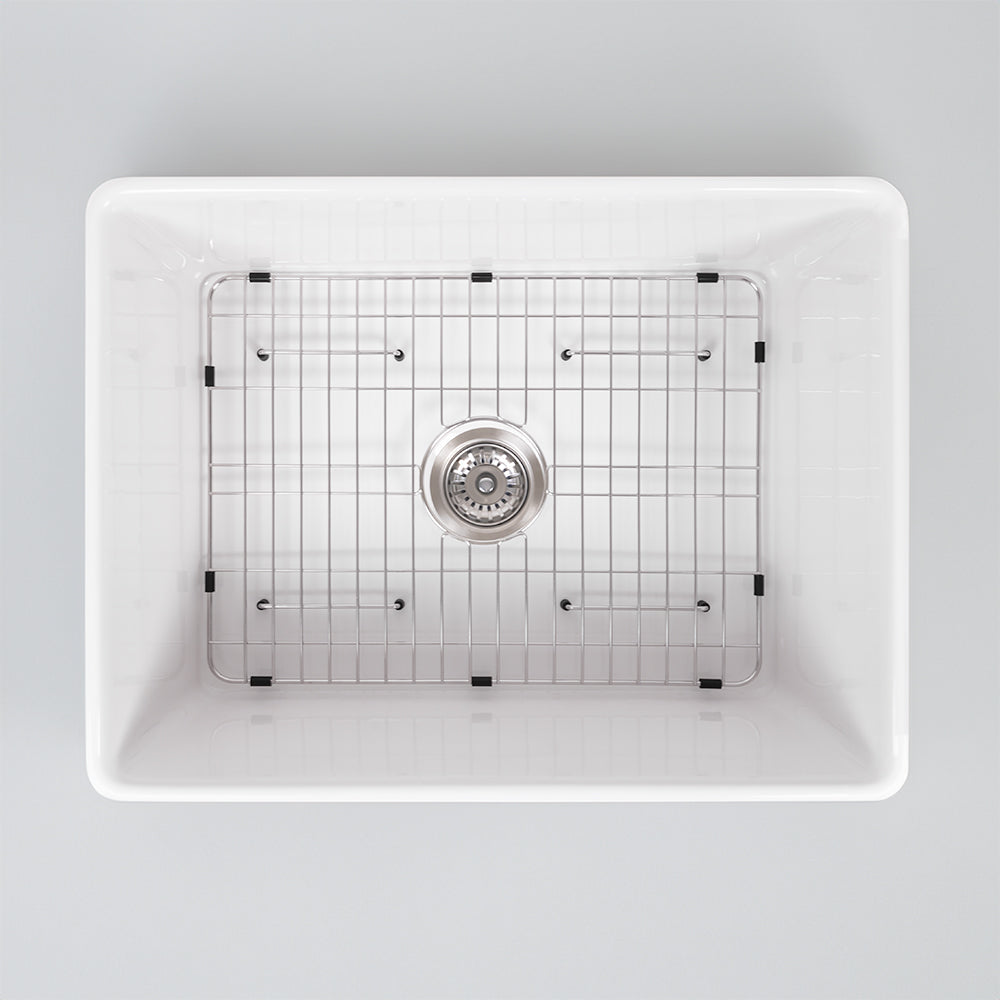 Rose 610x459 Gloss White Farmhouse Fireclay Single Bowl Sink