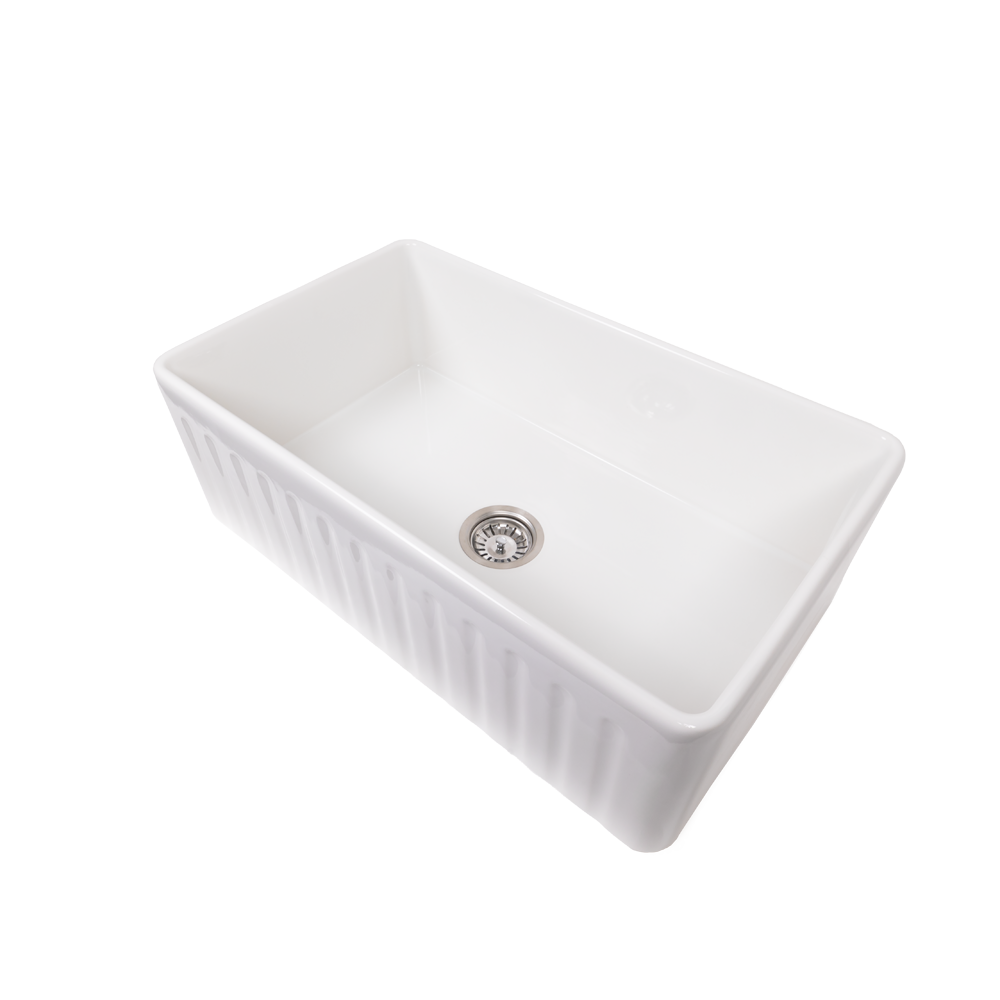 Elodie 760x459 Gloss White Farmhouse Fireclay Single Bowl Sink