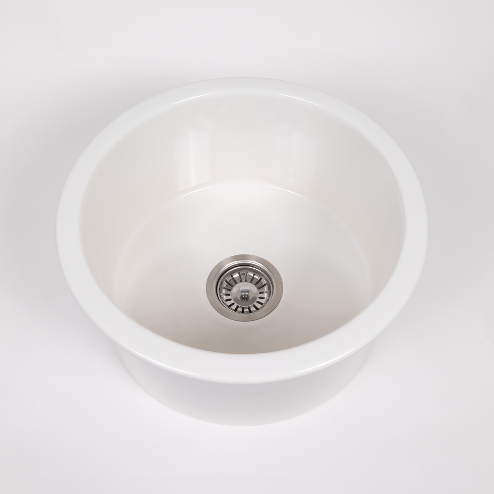 Jocasta 460x460 Gloss White Circle Fireclay Single Bowl Sink