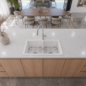 Fleur 813x483 Gloss White Fireclay Double Bowl Sink - Gloss White