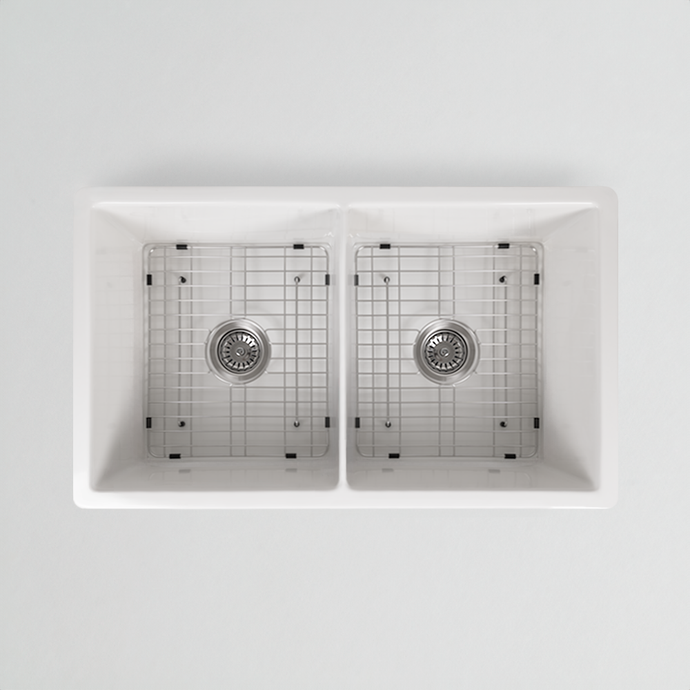 Fleur 813x483 Gloss White Fireclay Double Bowl Sink