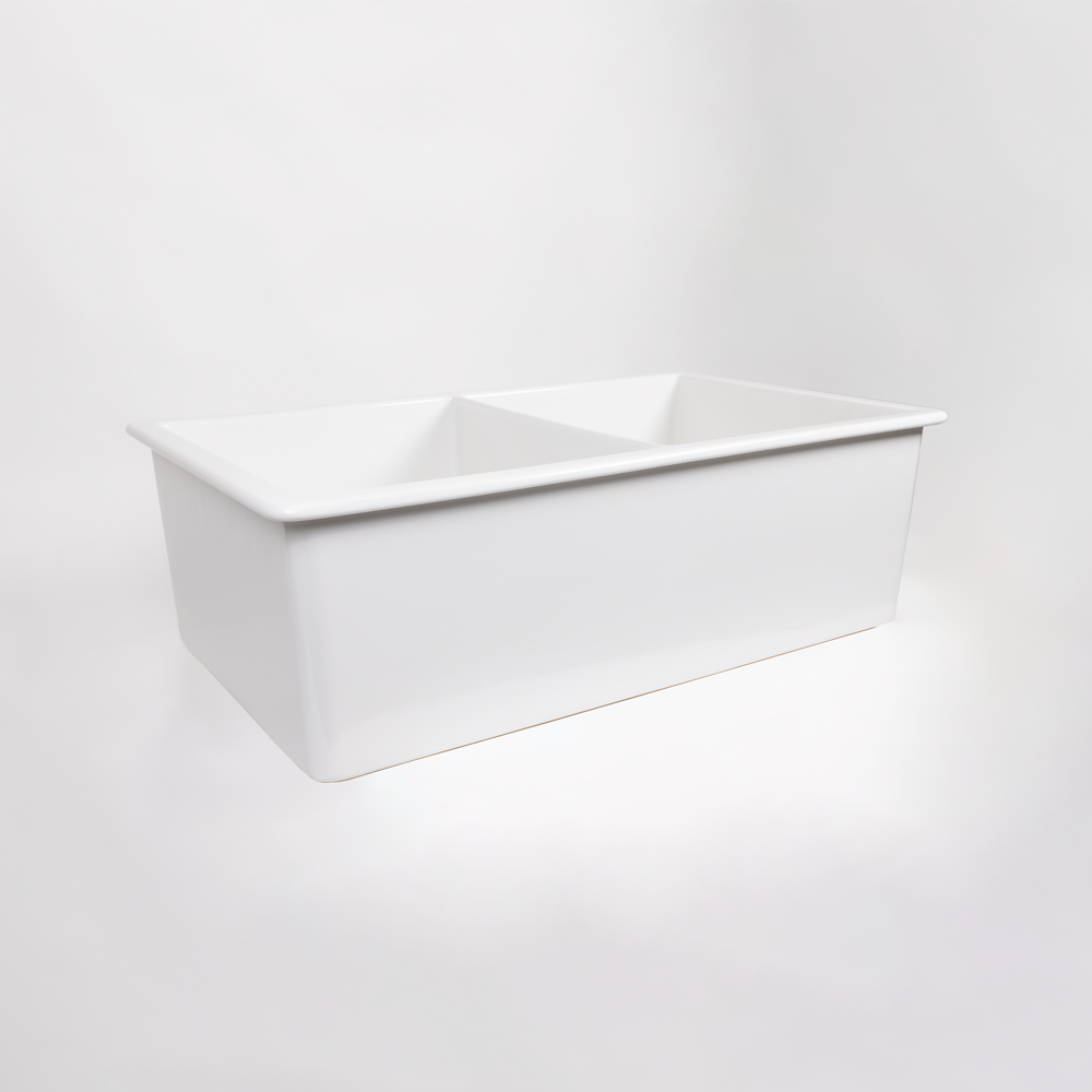 Fleur 813x483 Gloss White Fireclay Double Bowl Sink
