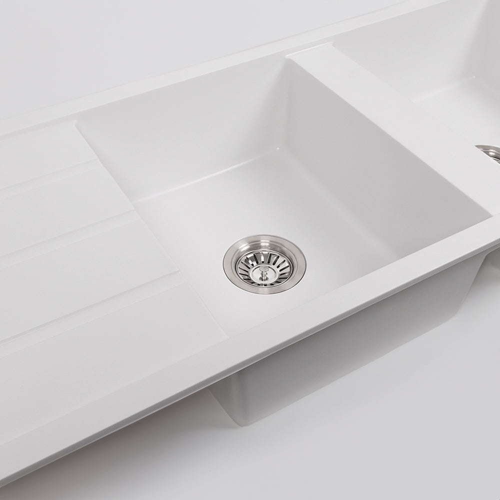 Darlene 1200x500 White Granite Drainboard Double Bowl Sink