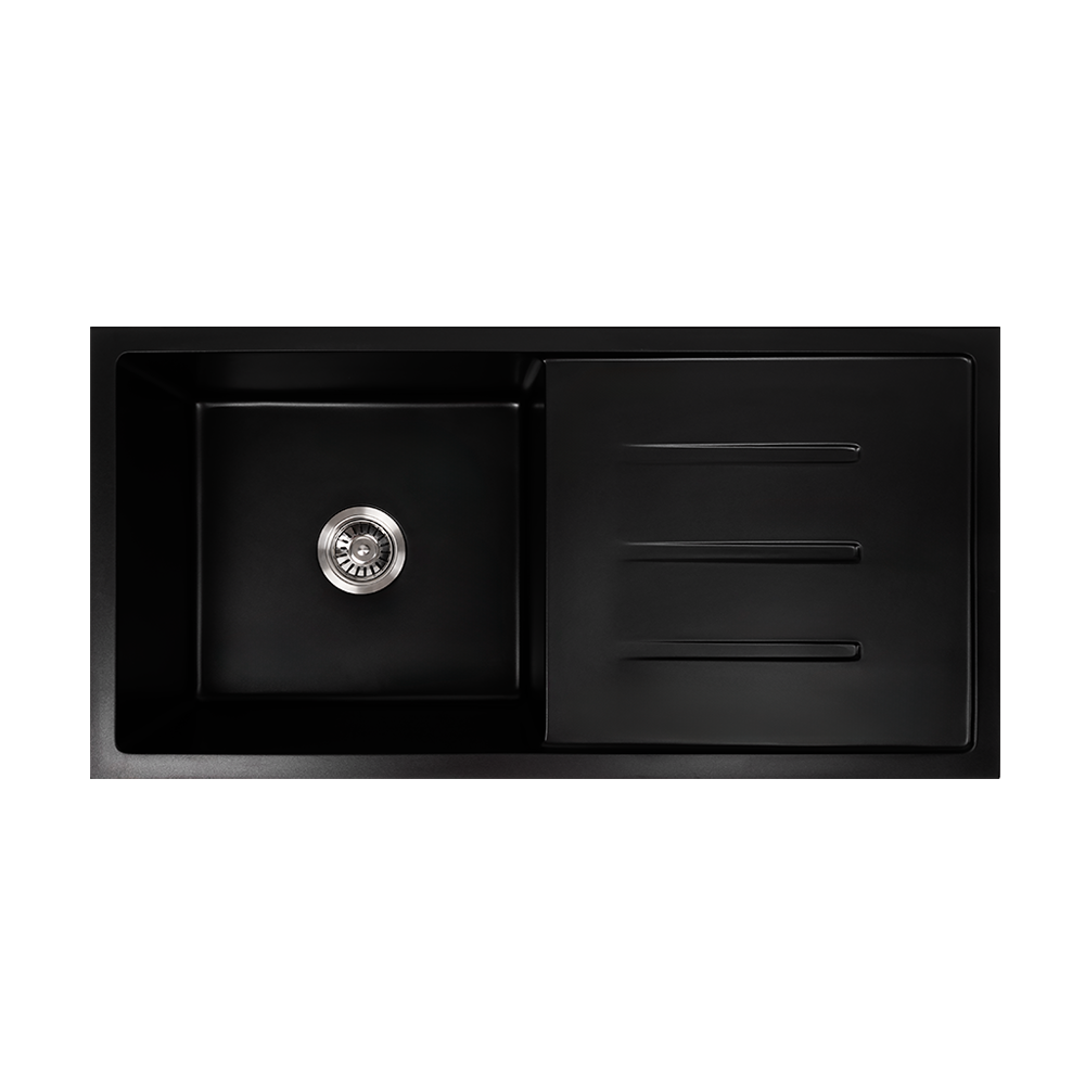 Randall 1000x500 Black Granite Drainboard Single Bowl Sink