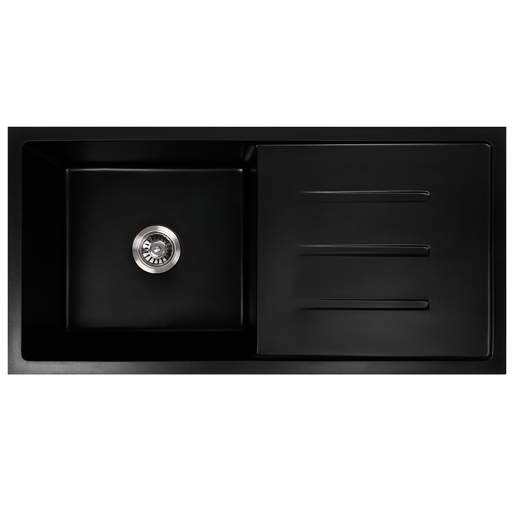 Randall 1000x500 Black Granite Drainboard Single Bowl Sink