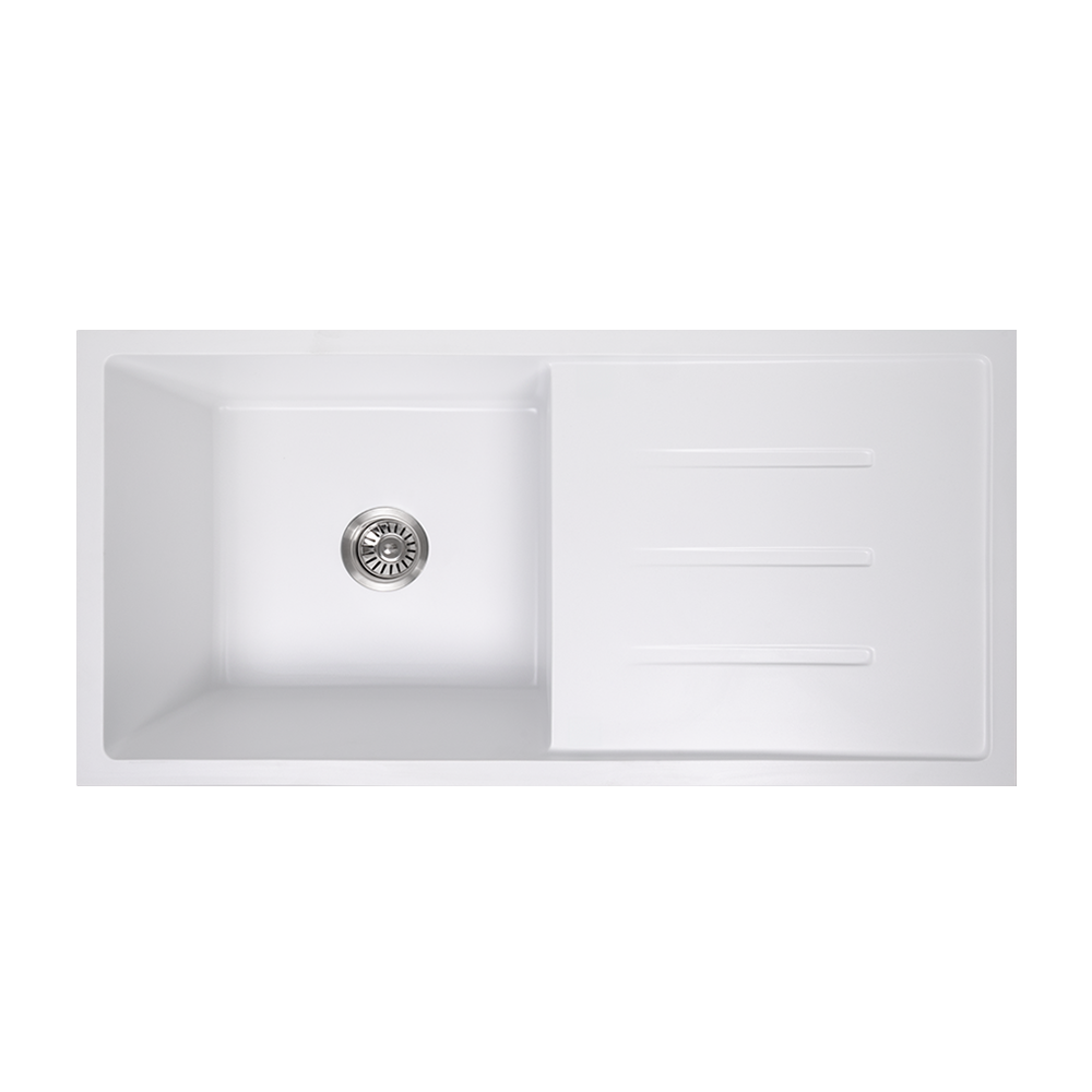 Randall 1000x500 White Granite Drainboard Single Bowl Sink