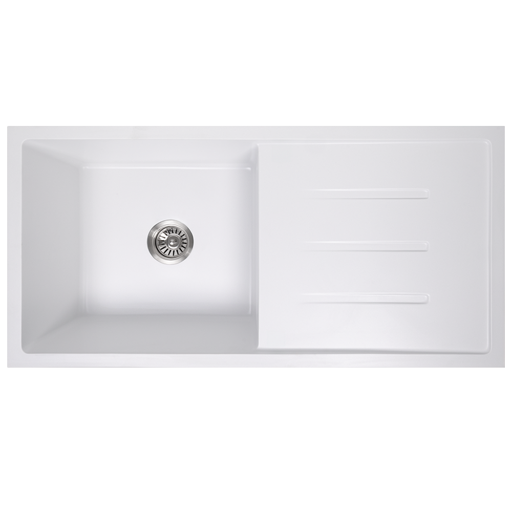 Randall 1000x500 White Granite Drainboard Single Bowl Sink