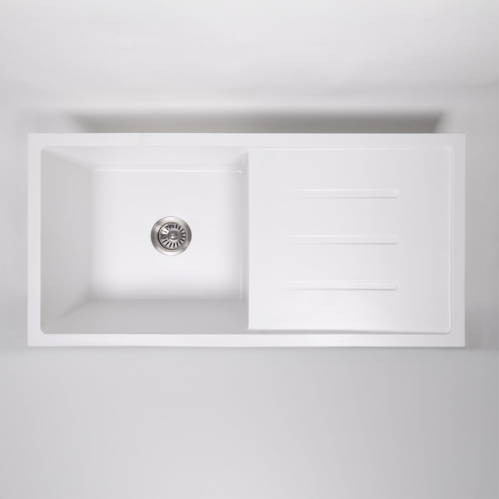 Randall 1000x500 White Granite Drainboard Single Bowl Sink