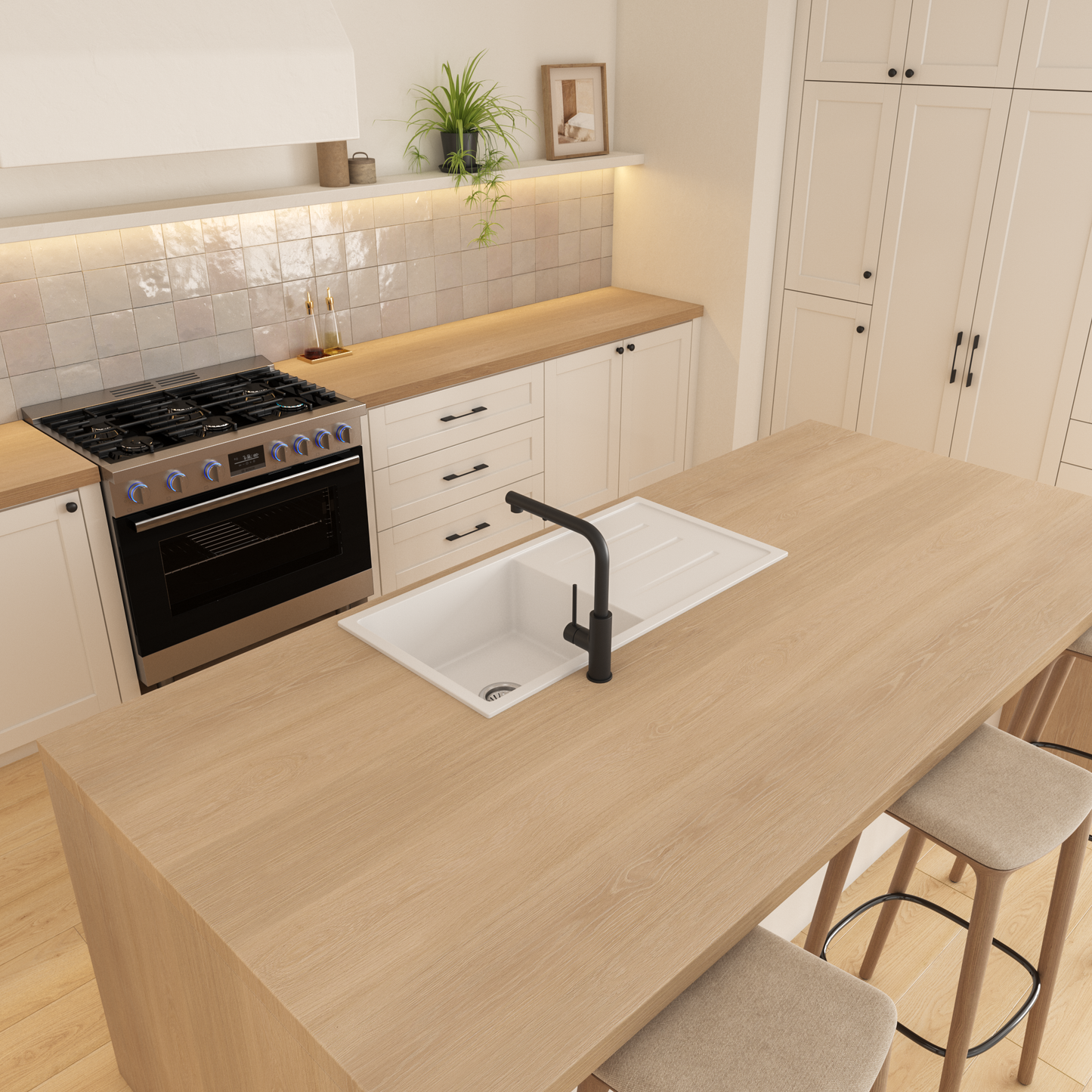 Randall 1000x500 White Granite Drainboard Single Bowl Sink