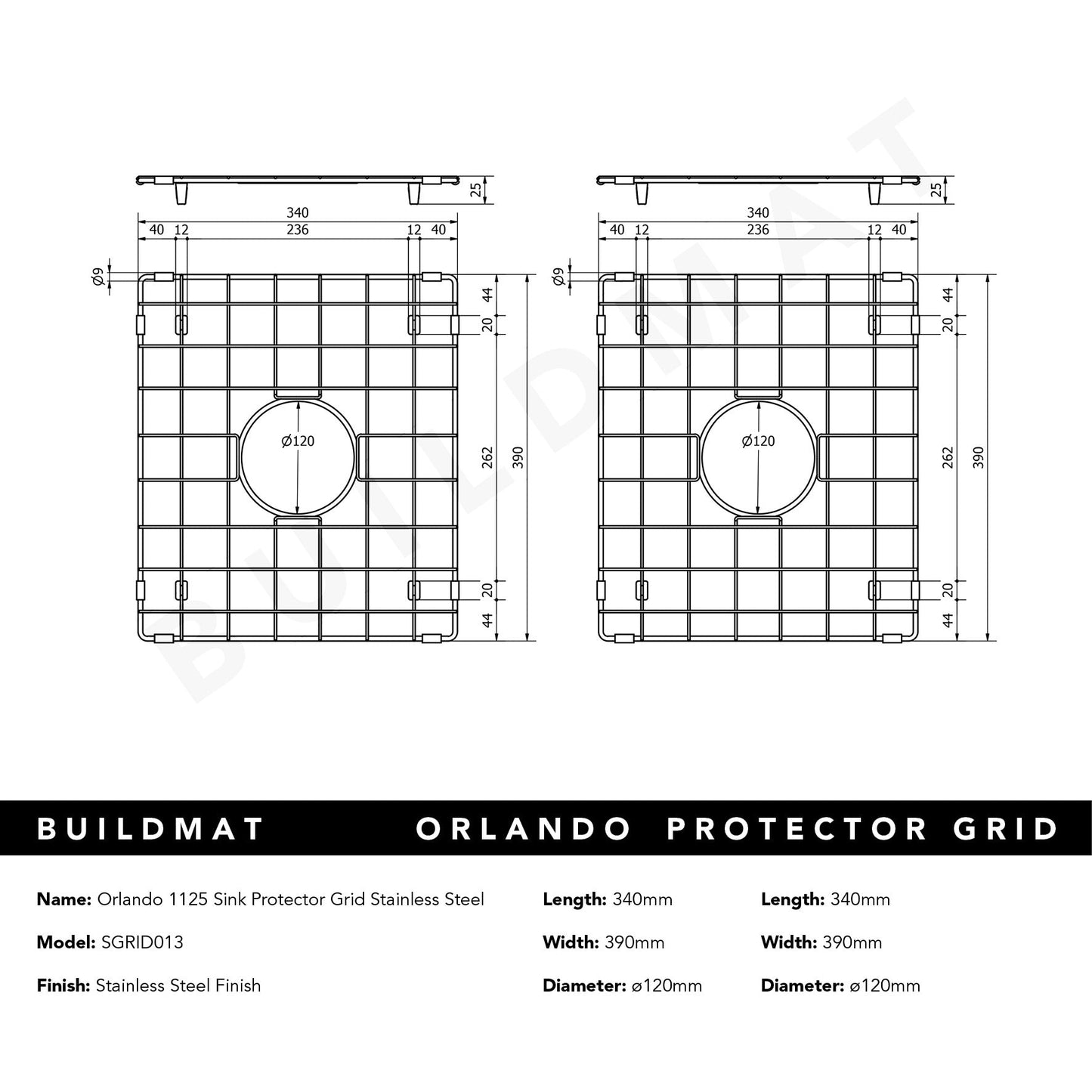 Orlando 1125 Double Sink Protector Grid