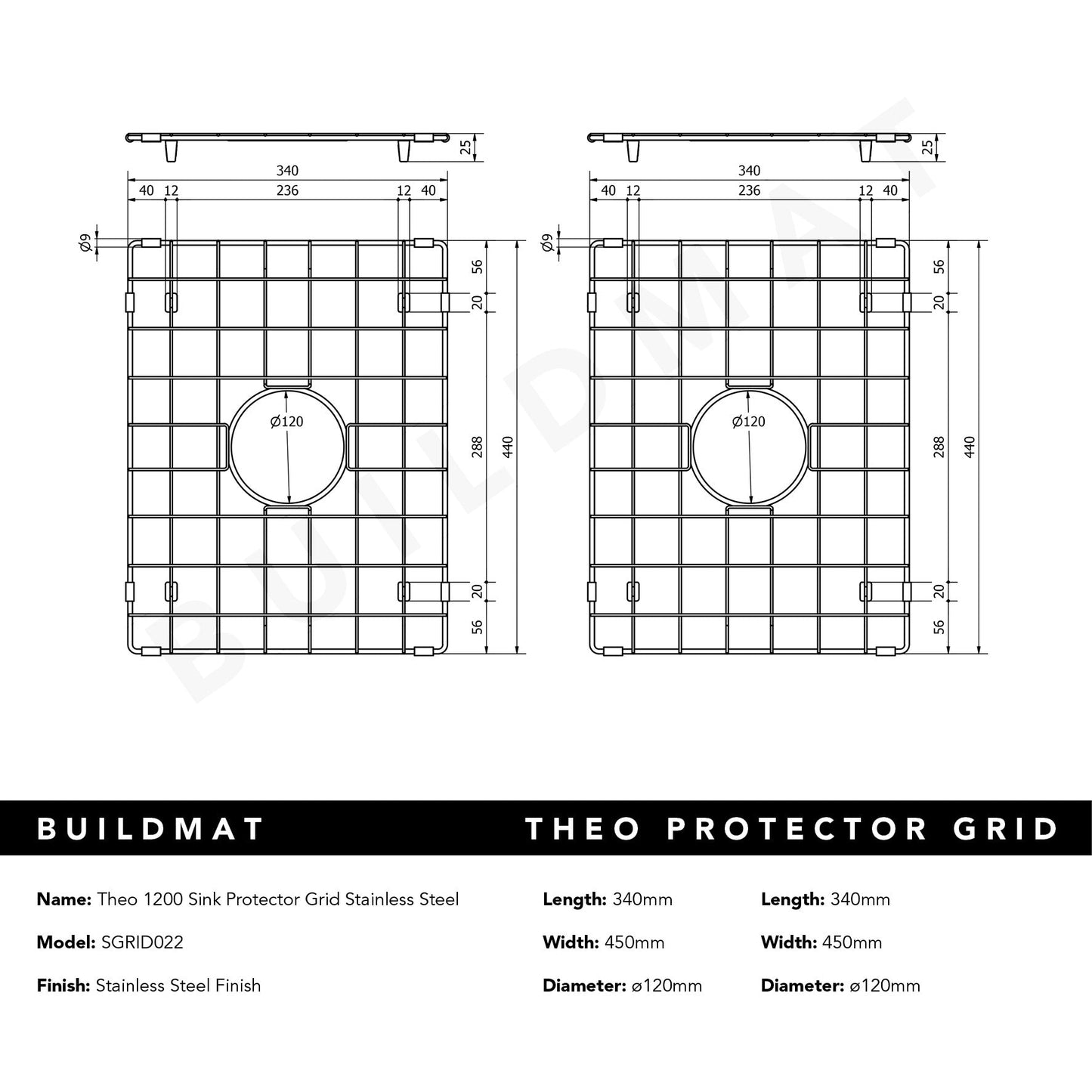 Theo 1200 Double Sink Protector Grid