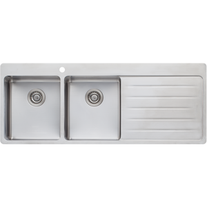 Sonetto Double Bowl Topmount Sink With Drainer Left Stainless Steel - Stainless Steel