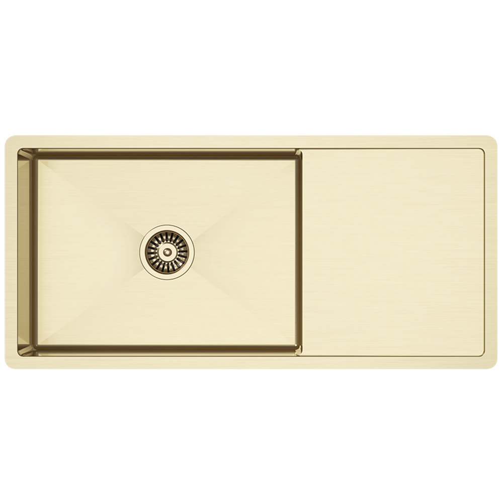 Brushed Brass Gold Cody 950x450 Single Bowl w Drain Board Sink