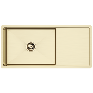 Brushed Brass Gold Cody 950x450 Single Bowl w Drain Board Sink - Brushed Brass Gold