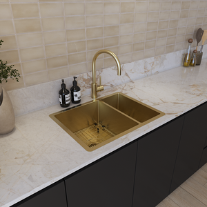 Brushed Brass Gold Clara 595x450 Single & Mini Bowl Sink - Brushed Brass Gold