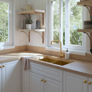 Brushed Brass Gold Madison 775x450 Double Bowl Sink - Brushed Brass Gold