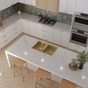 Jack 820x500 Double Bowl Tap Landing Sink Brushed Brass Gold - Brushed Brass Gold