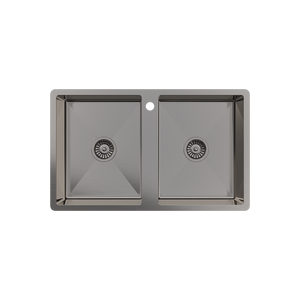 Jack 820x500 Double Bowl Tap Landing Sink Brushed Gunmetal - Brushed Gunmetal