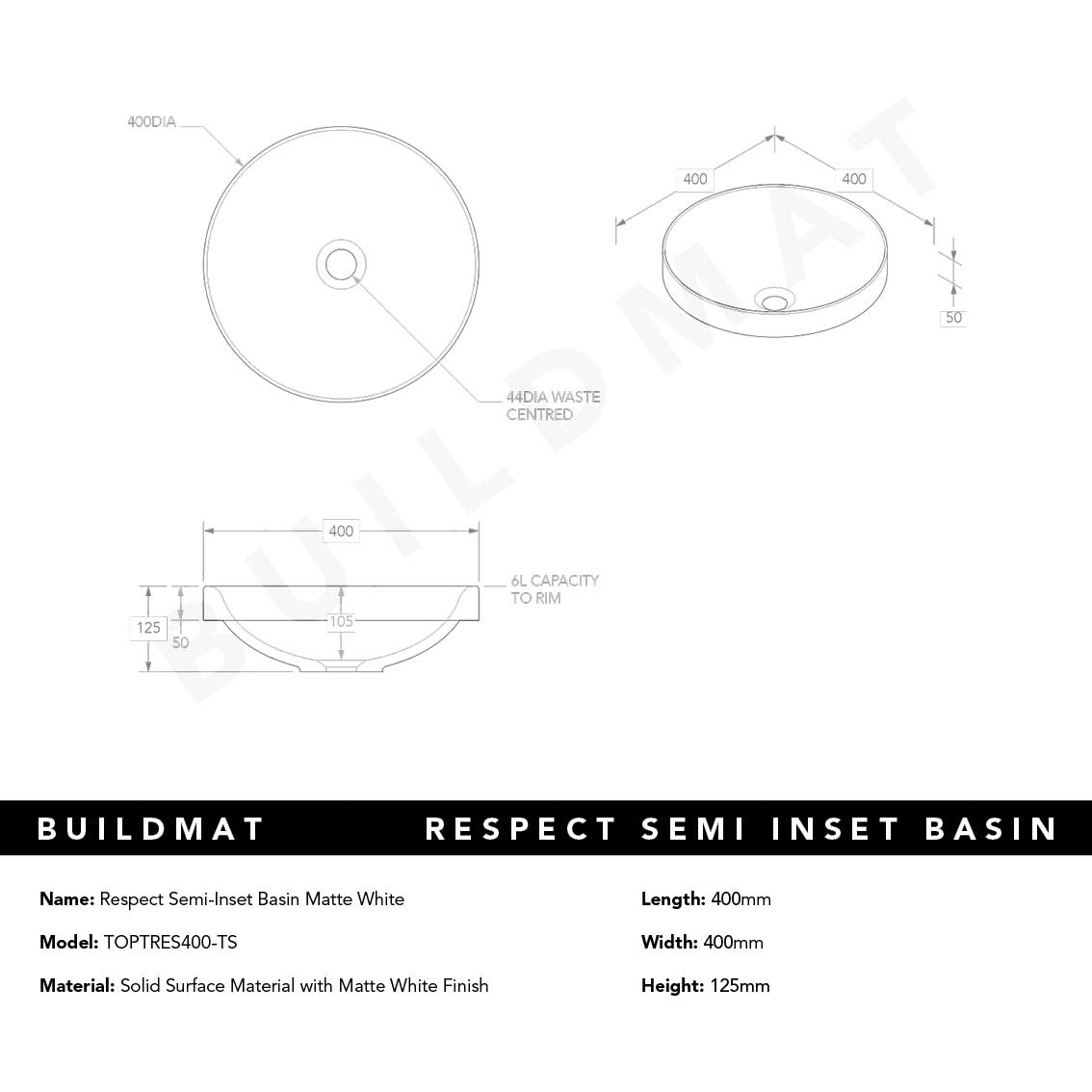 Respect Matte White Semi-Inset Basin