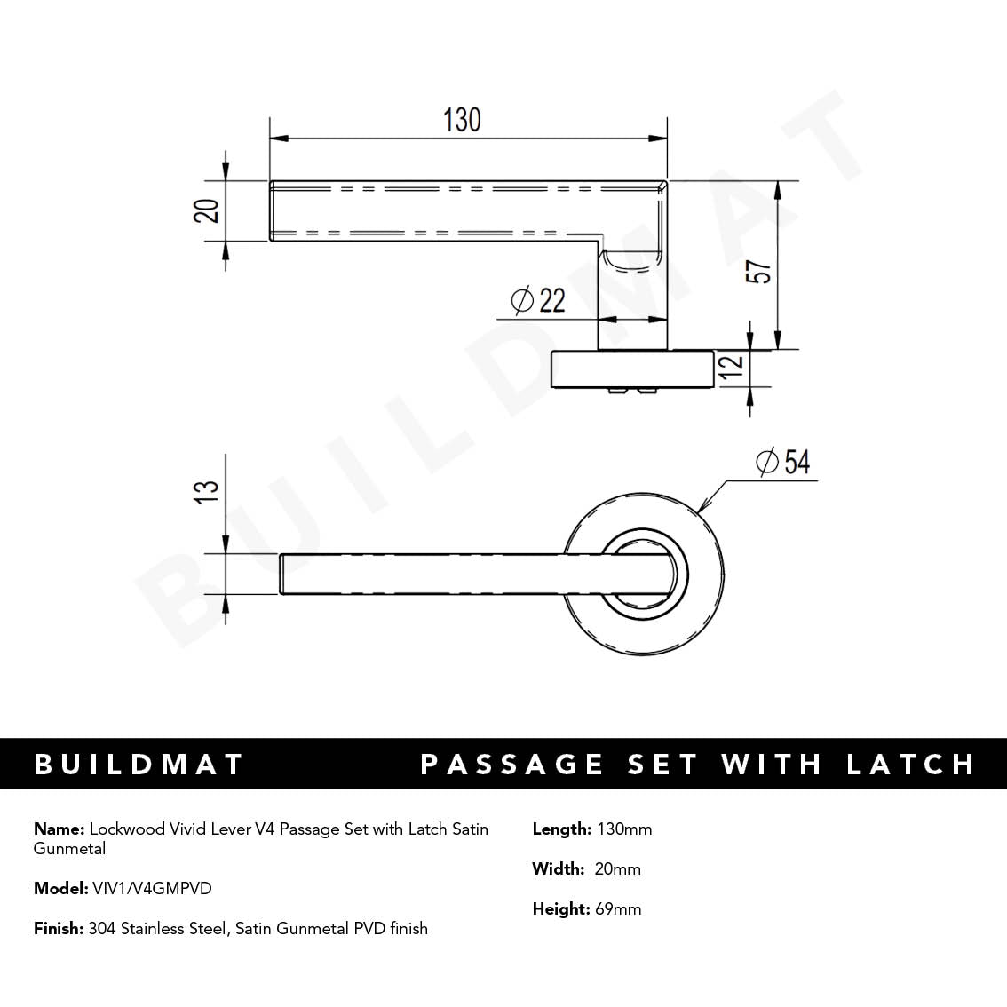 Lockwood Vivid Lever V4 Passage Set with Latch Satin Gunmetal