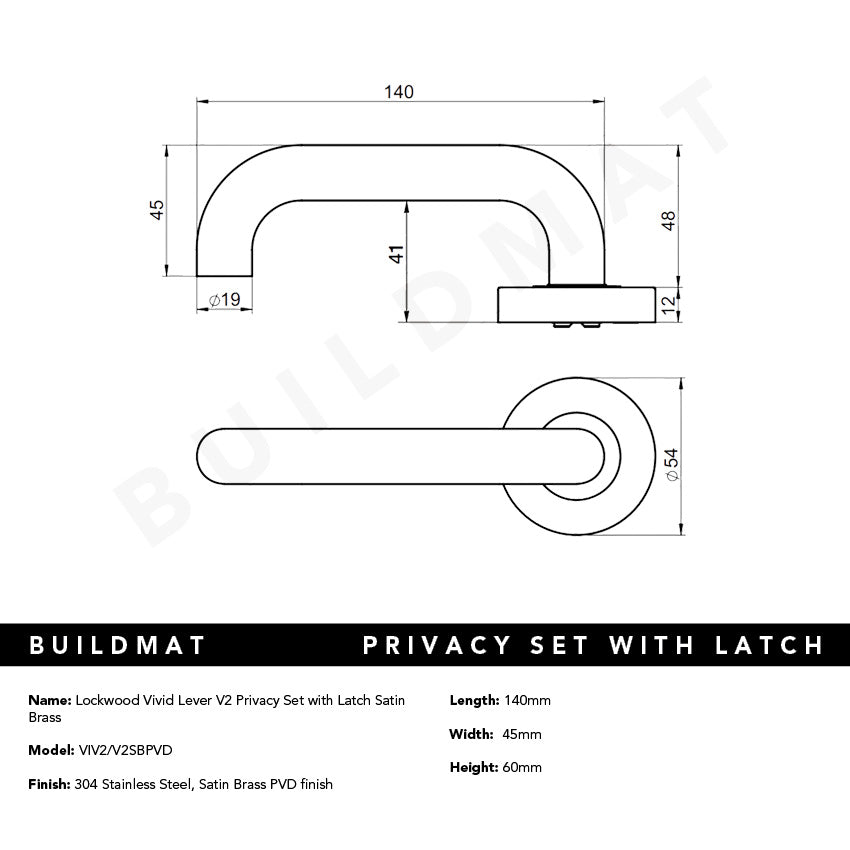 Lockwood Vivid Lever V2 Privacy Set with Latch Satin Brass