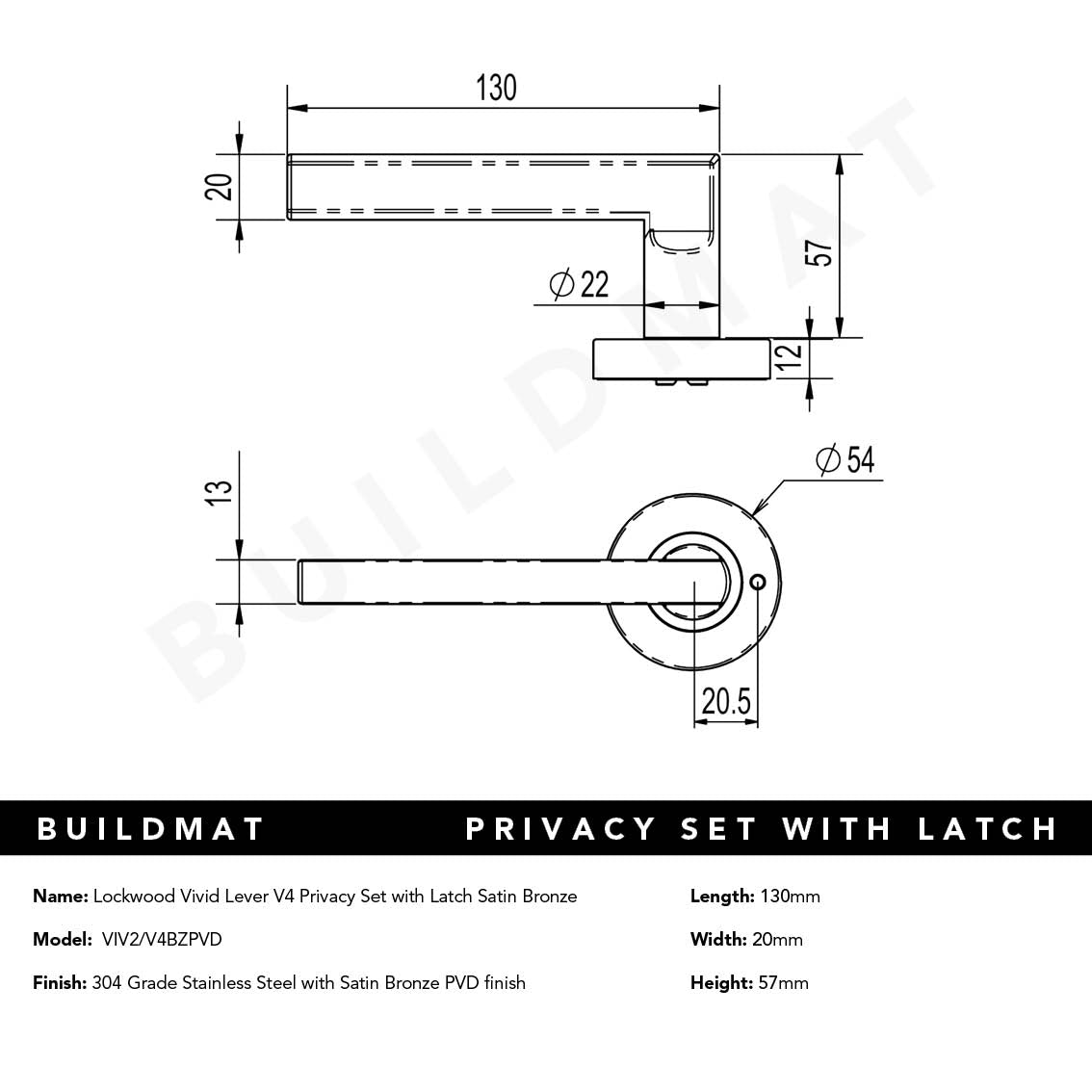 Lockwood Vivid Lever V4 Privacy Set with Latch Satin Bronze