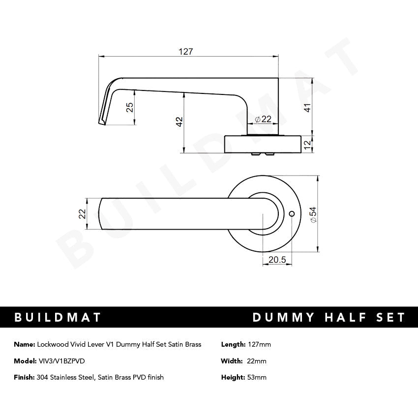 Lockwood Vivid Lever V1 Dummy Half Set Satin Brass